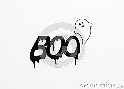 Ghost doodle and word boo on white background Stock Photo