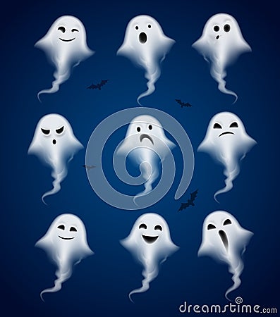 Ghost Emotions Realistic Icons Set Vector Illustration