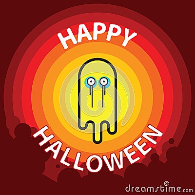 Ghost, flat design thin line halloween Vector Illustration