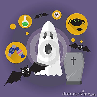 Ghost Flat Icon Halloween Holiday Vector Illustration
