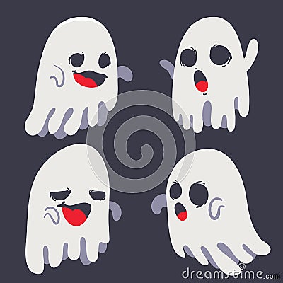 ghost halloween cute haunting emotion illustration set Vector Illustration