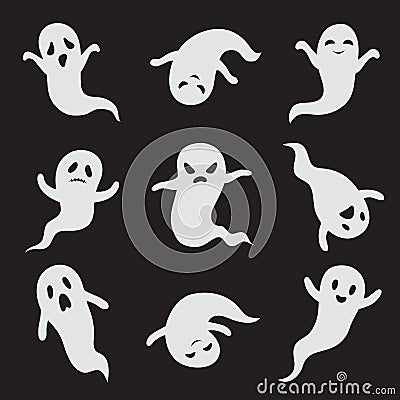 Ghost. Halloween ghostly faces. Spooky monster vector isolated icons Vector Illustration