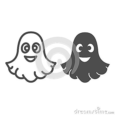 Ghost, halloween, spirit, funny, cute, spook line and solid icon, halloween concept, specter vector sign on white Vector Illustration