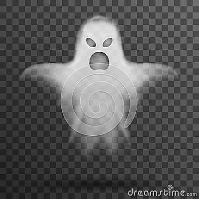 Ghost halloween white scary isolated template transparent night background vector illustration Vector Illustration