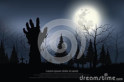 Ghost hand appeared on the full moon night. Vector Illustration