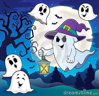 Ghost with hat and lantern theme 8 Vector Illustration