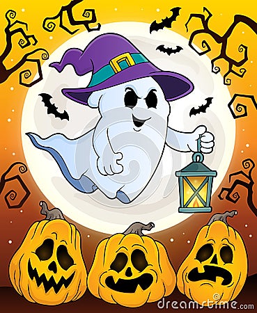 Ghost with hat and lantern theme 5 Vector Illustration