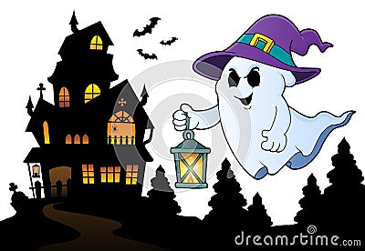 Ghost with hat and lantern topic 3 Vector Illustration