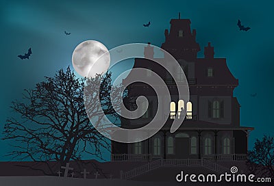 A ghost house in the moonlight for an angst movie Stock Photo
