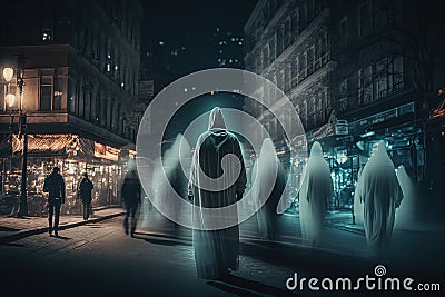 Ghost invasion in dark city street Stock Photo