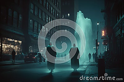 Ghost invasion in dark city street Stock Photo