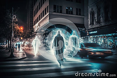 Ghost invasion in dark city street Stock Photo