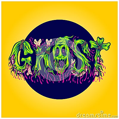 Ghost lettering word with disgusting slime monster letter illustration Vector Illustration