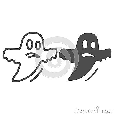 Ghost line and solid icon, Halloween concept, Halloween specter sign on white background, Flying Ghost icon in outline Vector Illustration