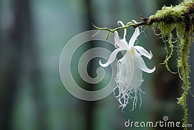 ghost orchid hanging delicately in a misty forest Stock Photo