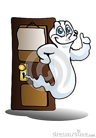 Ghost out from office door on isolated white background Stock Photo