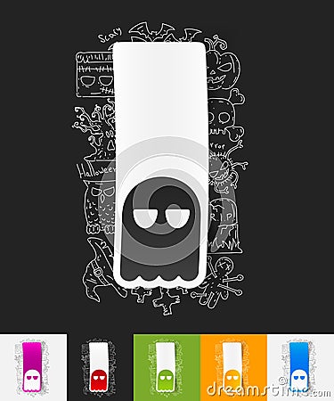 Ghost paper sticker with hand drawn elements Vector Illustration