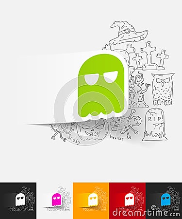 Ghost paper sticker with hand drawn elements Vector Illustration