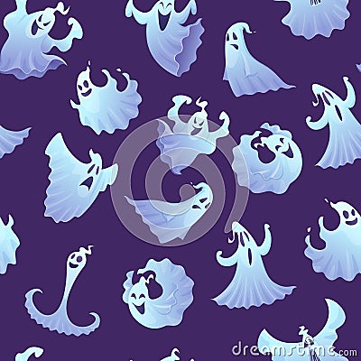 Ghost pattern. Spooky poltergeist or little ghosts halloween illustrations for textile design projects vector scary Vector Illustration