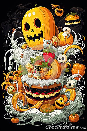 Ghost pumpkins canvas art for Halloween Stock Photo