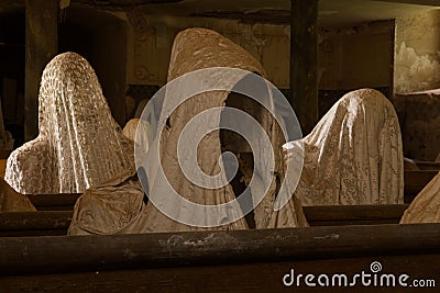 Ghost sculptures in LUKOVA church during open exhibition Editorial Stock Photo