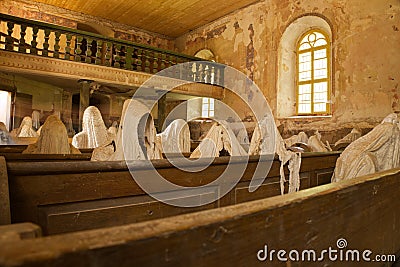 Ghost sculptures in LUKOVA church during open exhibition Editorial Stock Photo