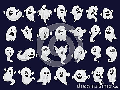 Ghost set. Spooky halloween silhouette. Horror costume Vector Illustration