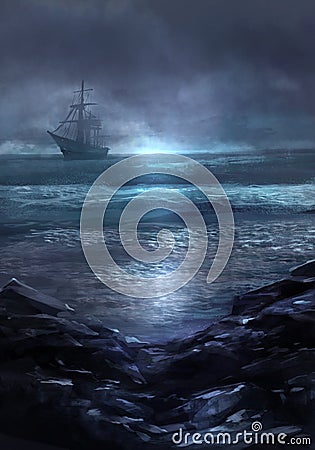 Flying Dutchman ghost ship artwork. Stock Photo