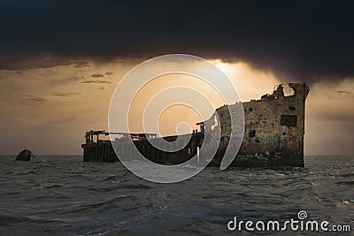 Ghost Shipwreck of the Sapona in the Bermuda Triangle Stock Photo