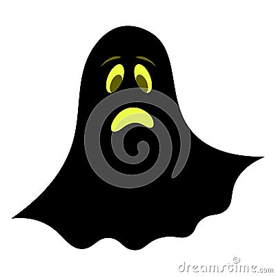 Ghost. Silhouette. Sad facial expression. Vector illustration. Isolated white background. Bringing. Halloween symbol. Vector Illustration