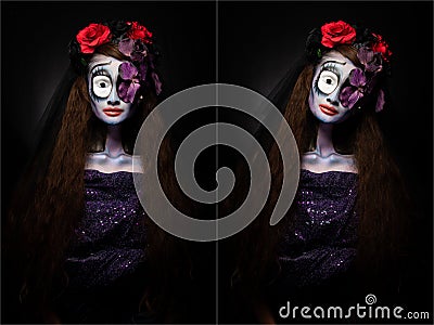 Ghost Fashion make up Woman halloween background empty copy space Stock Photo