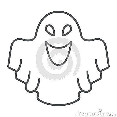 Ghost thin line icon, fear and halloween, poltergeist sign, vector graphics, a linear pattern on a white background Vector Illustration