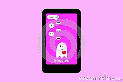 Ghosting illustration, ghosted to cut all communication without explanation, ending a relationship Cartoon Illustration