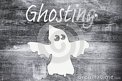 Ghosting someone message with a white ghost Stock Photo