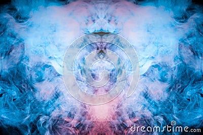 The ghostly drawing of an alien image in puffs of blue violet sm Stock Photo