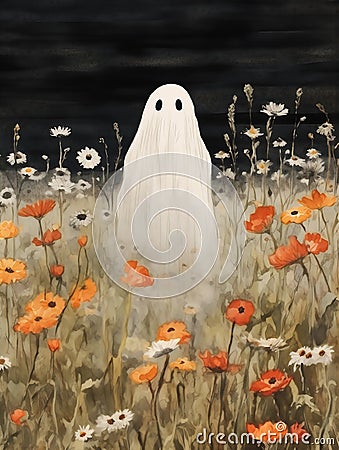 Ghostly Garden: A Hauntingly Beautiful Display of Pale Orange Po Stock Photo
