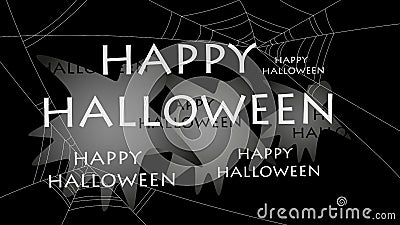 Ghosts on black background with spiderweb and happy halloween letters Stock Photo