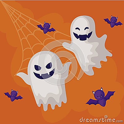 ghosts mysteries with icons of halloween Cartoon Illustration