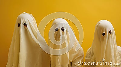 Ghosts under yellow sheets Stock Photo