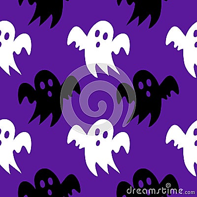 Ghosty scary pattern, colorful Halloween print. Autumn wallpaper, Halloween seamless pattern with scary funny ghosts Vector Illustration