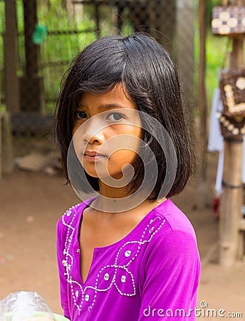 An Giang, Vietnam - Nov 29, 2014: Close-up portrait of Cham child at Champa village, Mekong delta, Vietnam Editorial Stock Photo