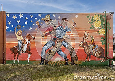 `Giant Appetite`, a paint on plaster mural by Artlab3000 in Lewisville, Texas. Editorial Stock Photo