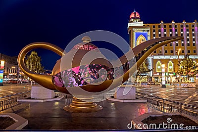 Giant arabic genie bottle Hohhot Night China decoration Editorial Stock Photo