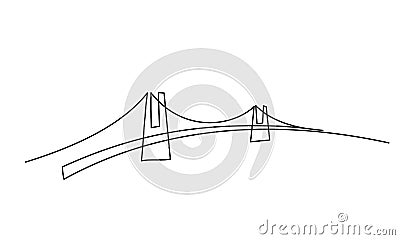 Giant bridge over river. Continuous one line drawing design Vector Illustration