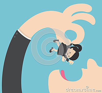 Giant businessmen are going to eat small business woman . Vector Illustration