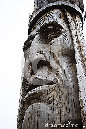 Giant carved wooden Native American head statue Stock Photo