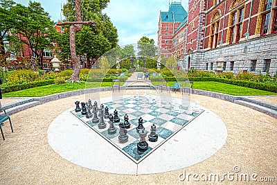 Giant chess in Cuypers Bibliotheek super wide angle Stock Photo