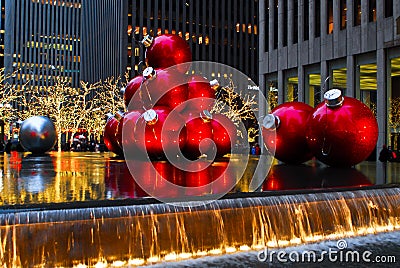 Giant Christmas Ornaments In Manhattan, NYC. Editorial 
