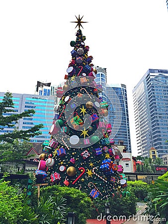 Giant christmas tree in the city Editorial Stock Photo