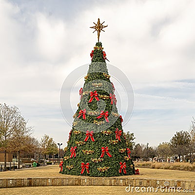 Giant Christmas tree in Wayne Ferguson Plaza in the City of Lewisville, Texas. Stock Photo